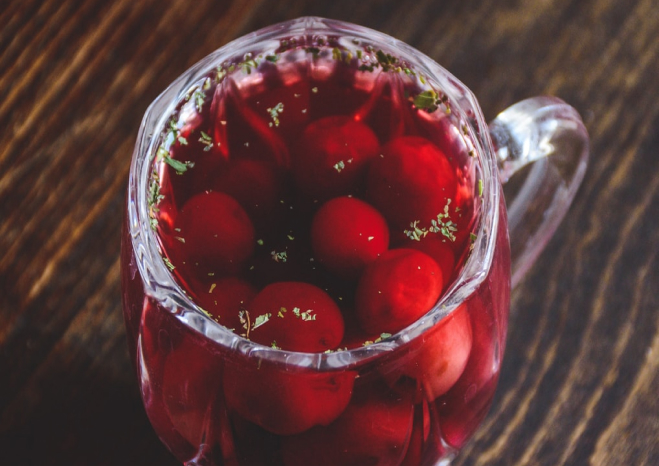 Cherry dring in glass mug