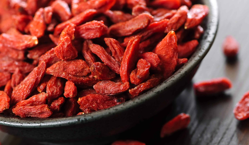 Dried goji berries in bowl